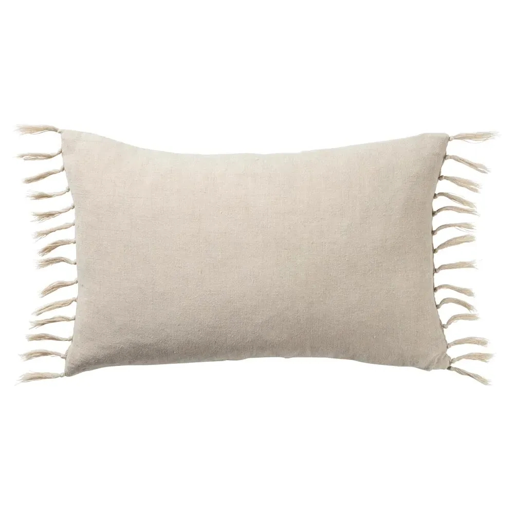Effie Lumbar Pillow with Tassels - Light Grey, Linen