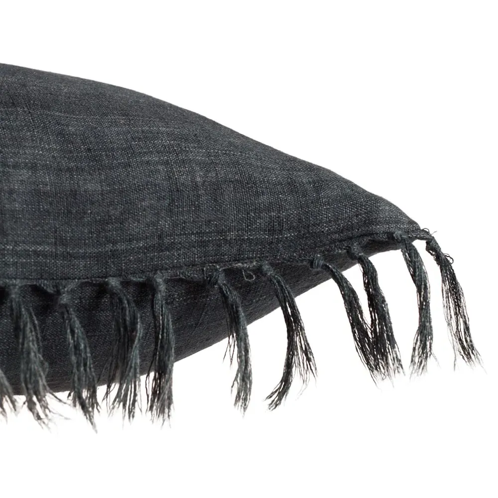 Effie Lumbar Pillow with Tassels - Navy, Linen