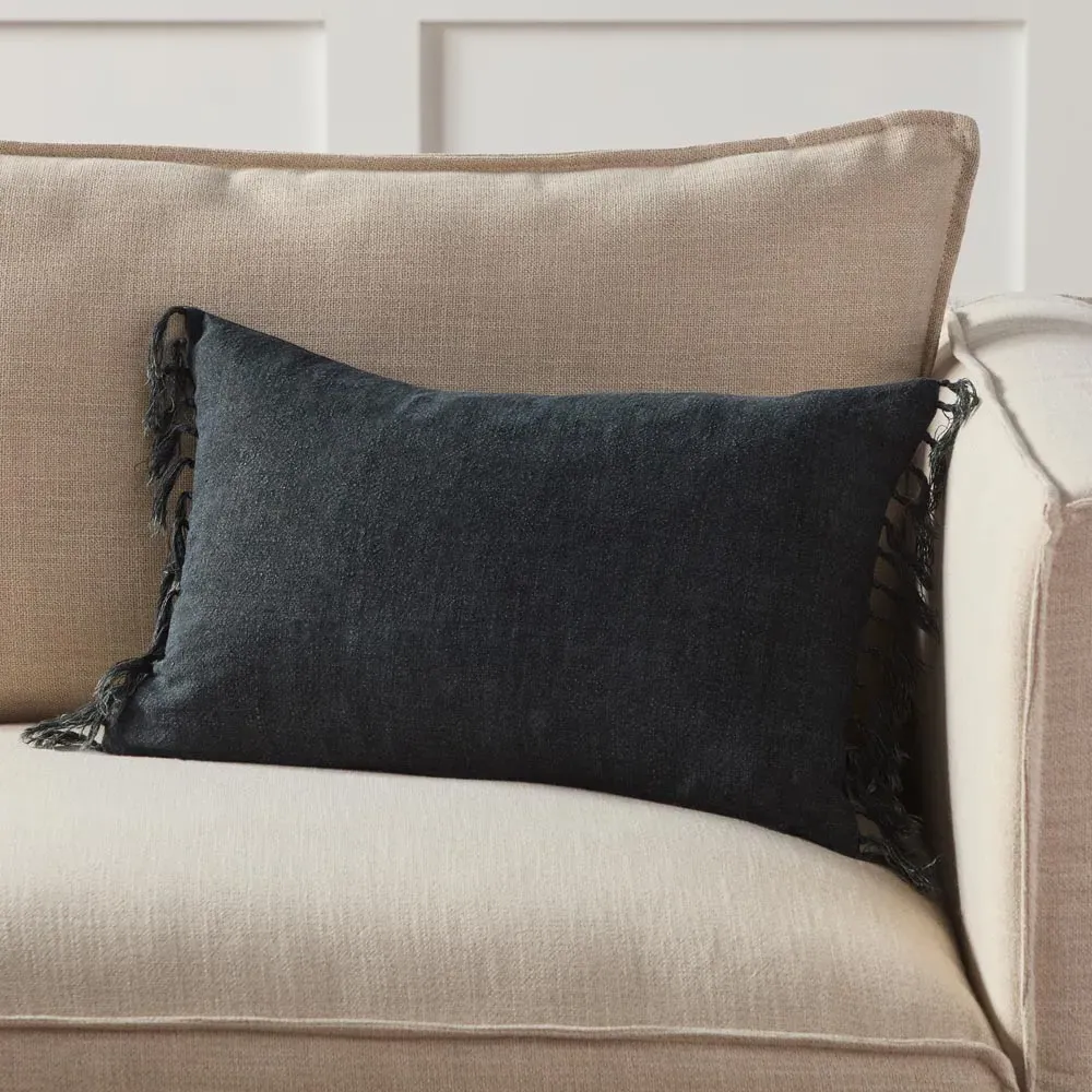 Effie Lumbar Pillow with Tassels - Navy, Linen