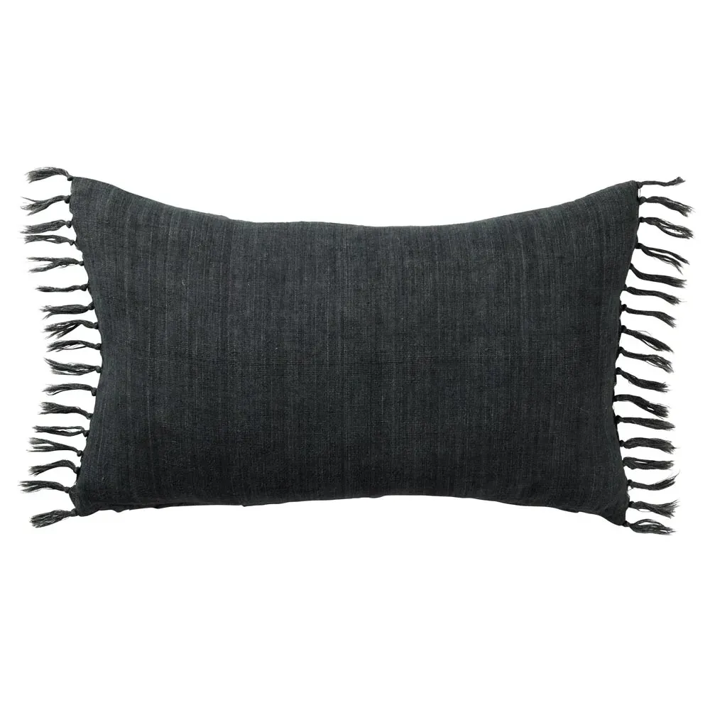 Effie Lumbar Pillow with Tassels - Navy, Linen
