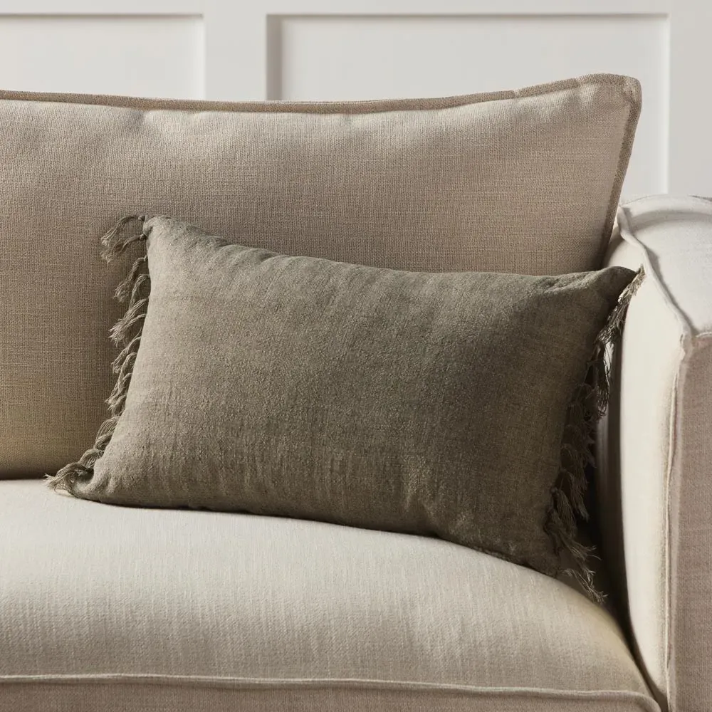 Effie Lumbar Pillow with Tassels - Sage, Linen