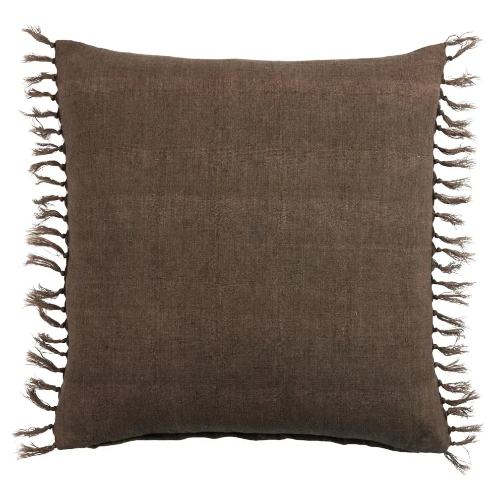 Effie Tassel Throw Pillow - Brown, Linen
