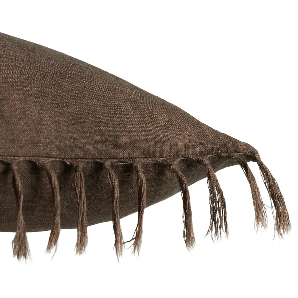 Effie Tassel Throw Pillow - Brown, Linen