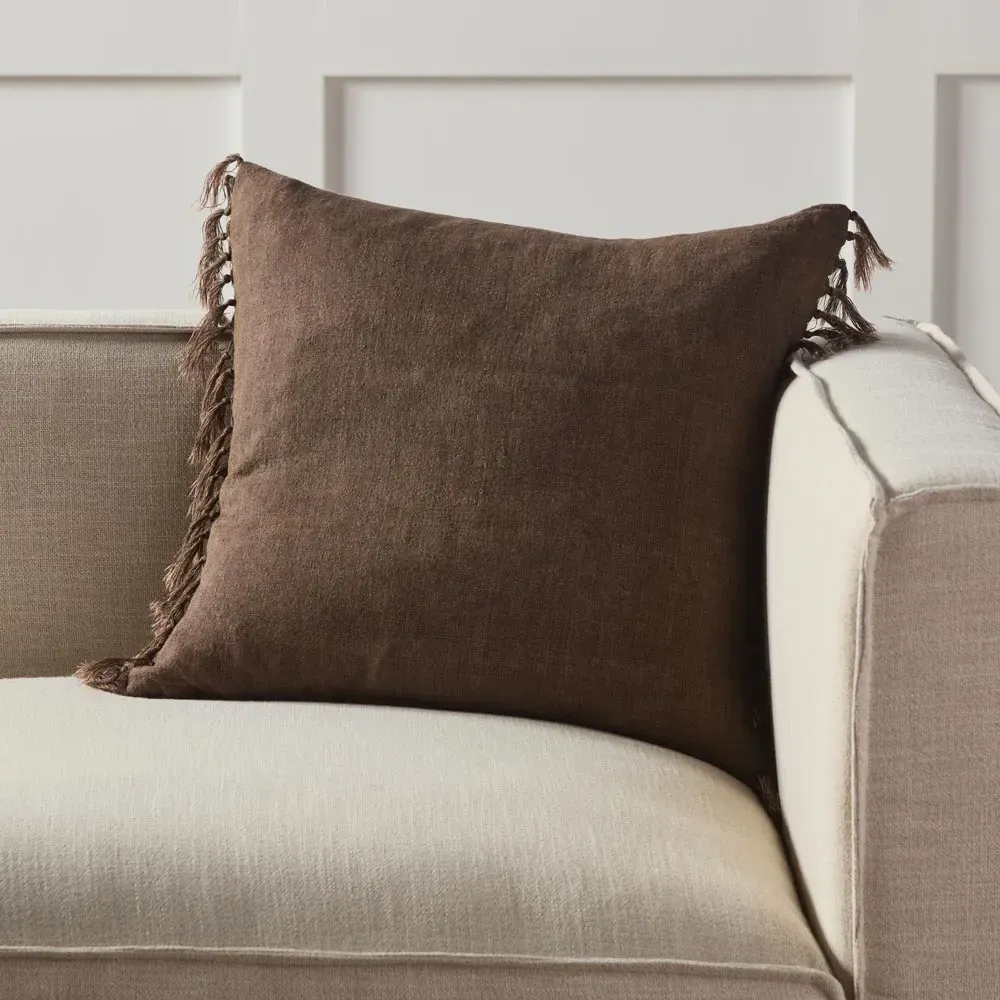 Effie Tassel Throw Pillow - Brown, Linen
