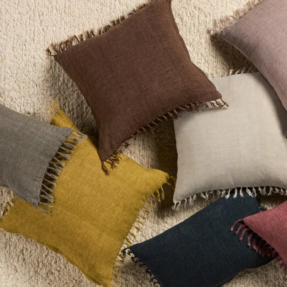 Effie Tassel Throw Pillow - Brown, Linen