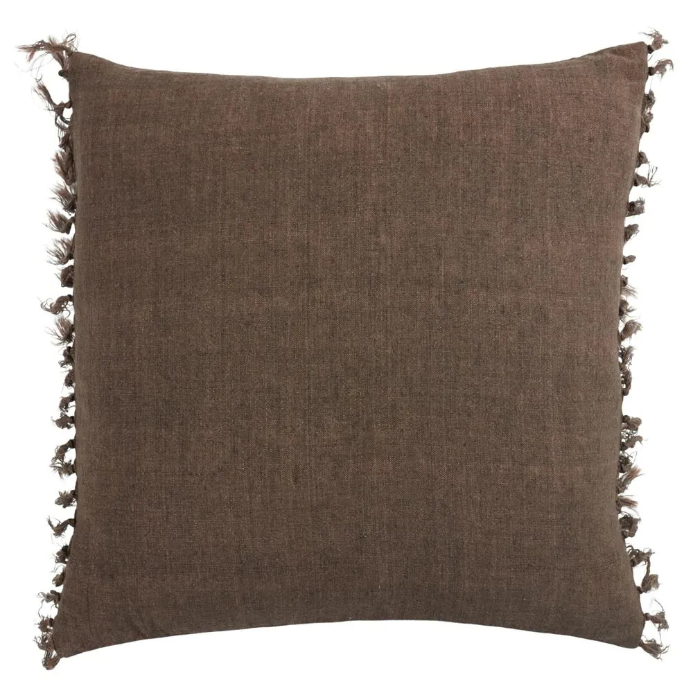 Effie Tassel Throw Pillow - Brown, Linen