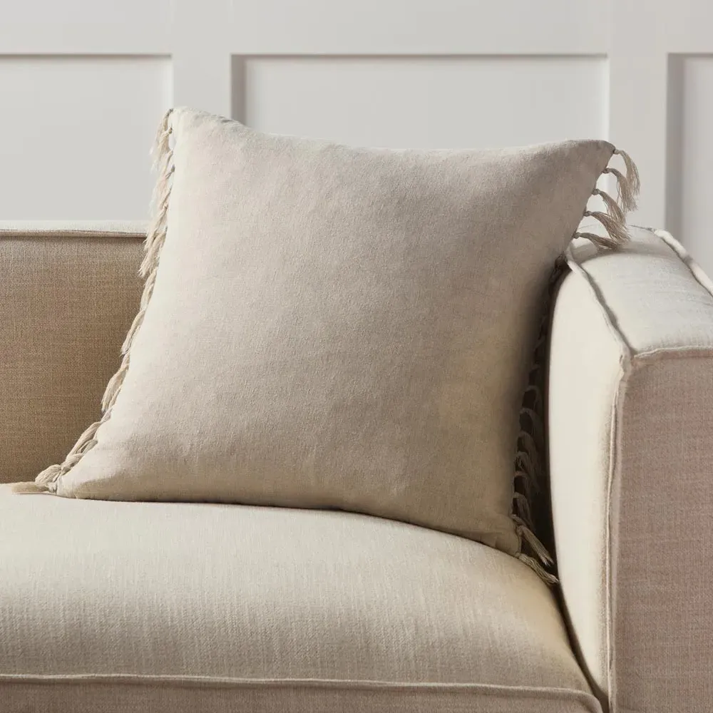 Effie Tassel Throw Pillow - Light Grey, Linen