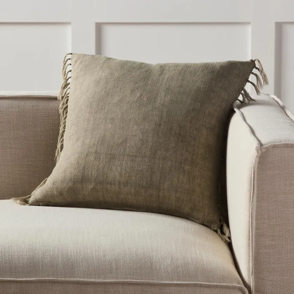Effie Tassel Throw Pillow - Sage, Linen
