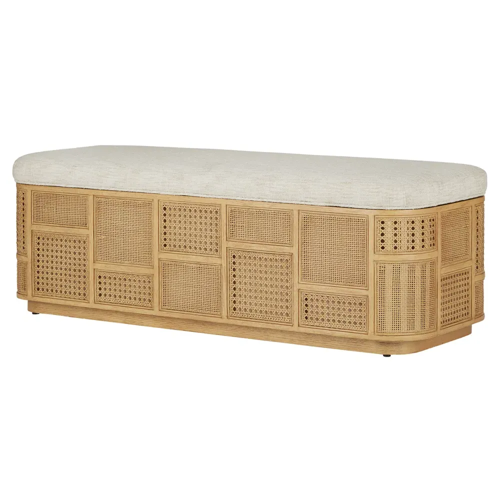 Elaina Storage Bench with Rattan - Beige, Oak