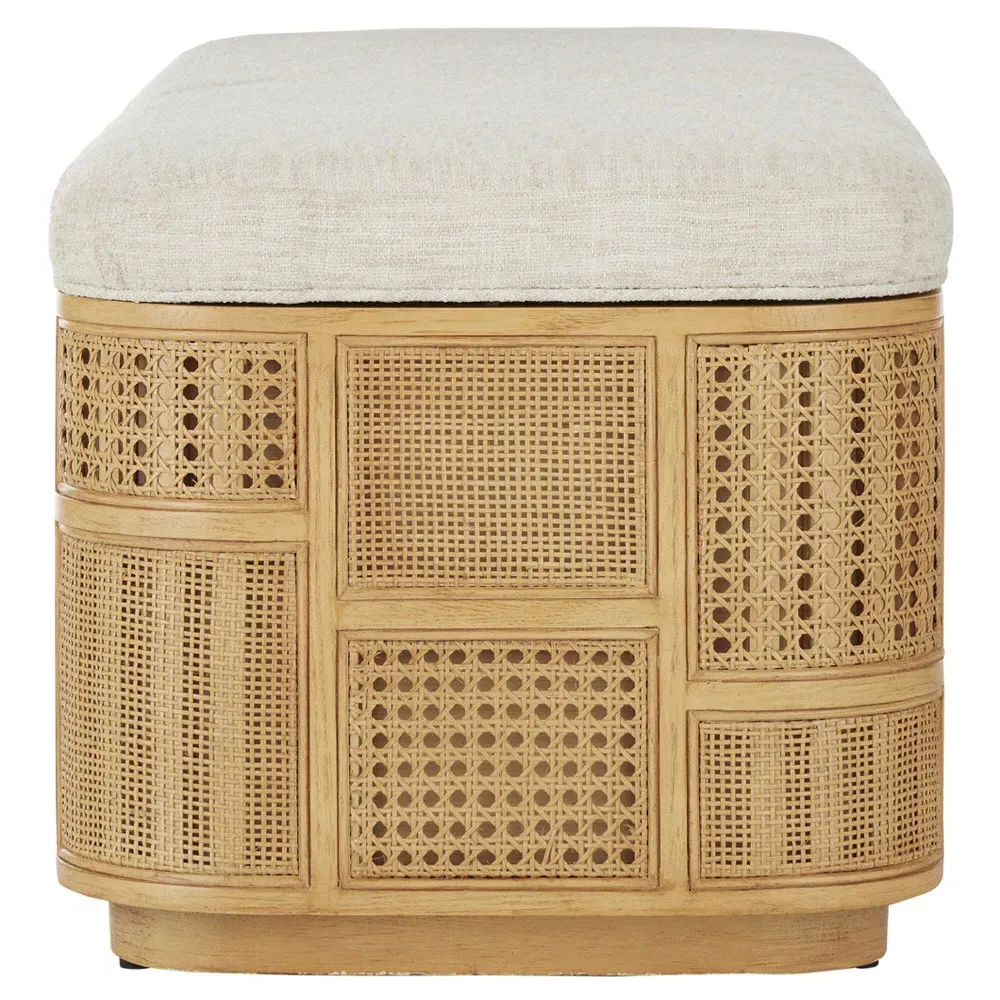 Elaina Storage Bench with Rattan - Beige, Oak