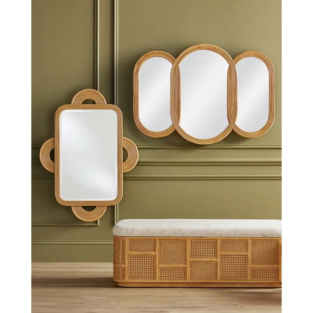 Elaina Storage Bench with Rattan - Beige, Oak