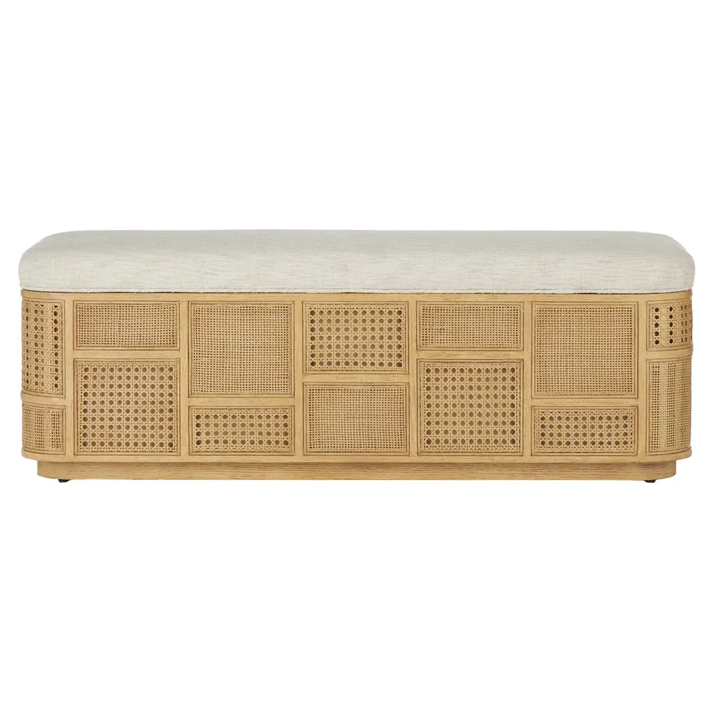 Elaina Storage Bench with Rattan - Beige, Oak