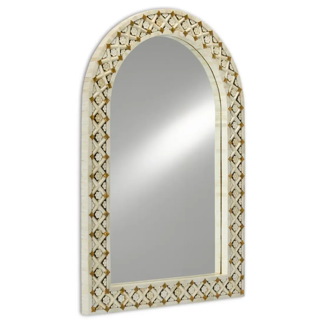 Elaine Arched Mirror with Gold Accent - White, Bone