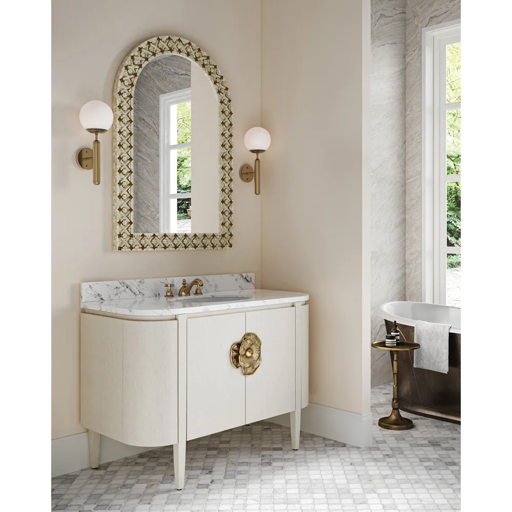 Elaine Arched Mirror with Gold Accent - White, Bone