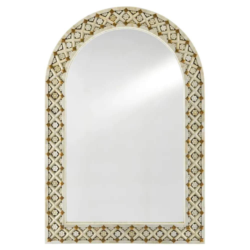 Elaine Arched Mirror with Gold Accent - White, Bone image