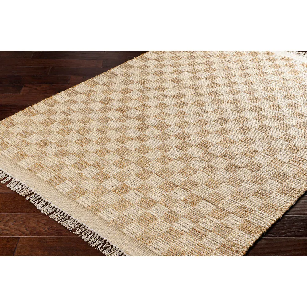 Elaine Checkered Rug - Beige, Jute