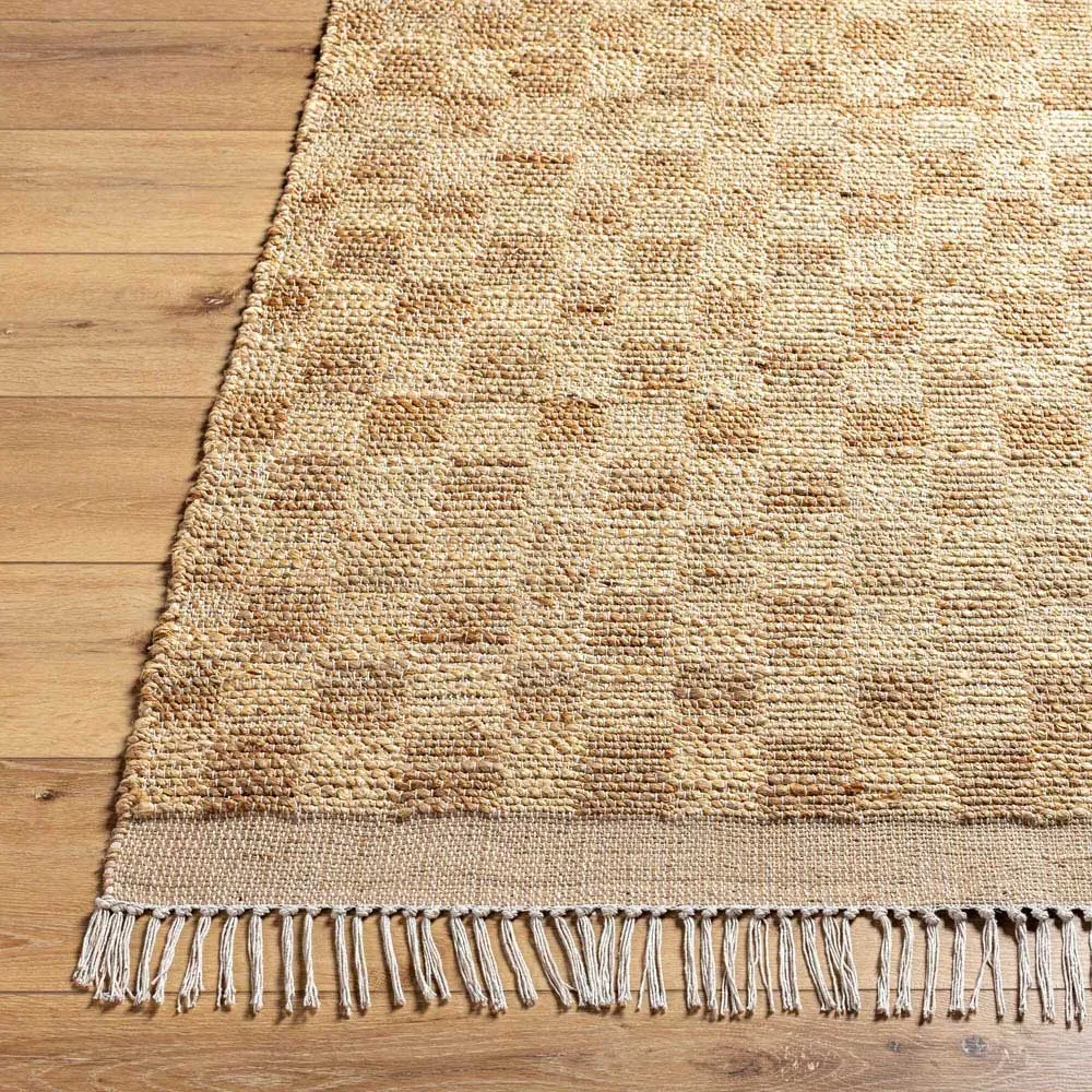 Elaine Checkered Rug - Beige, Jute
