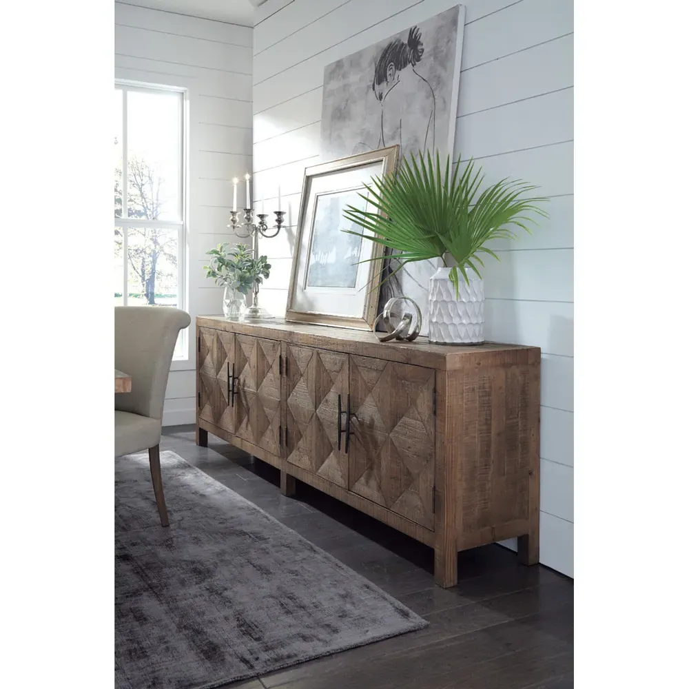 Elaine Diamond Patterned Sideboard - Brown, Pine Wood