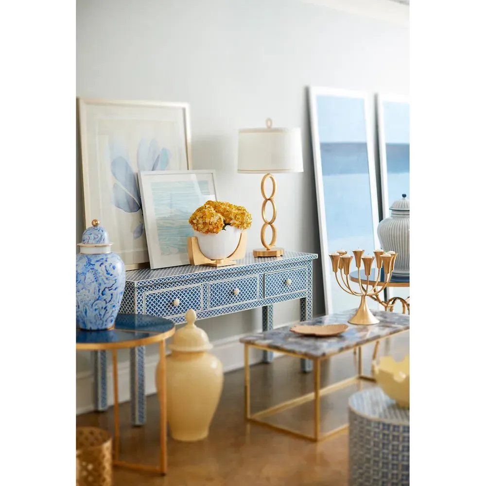 Elaine Fish Scale Bone Inlay Console Table - Blue