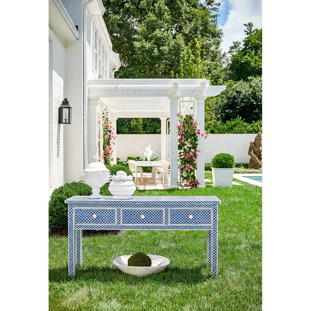 Elaine Fish Scale Bone Inlay Console Table - Blue