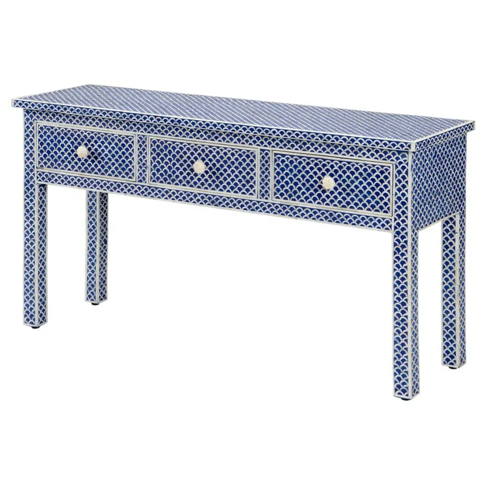 Elaine Fish Scale Bone Inlay Console Table - Blue image