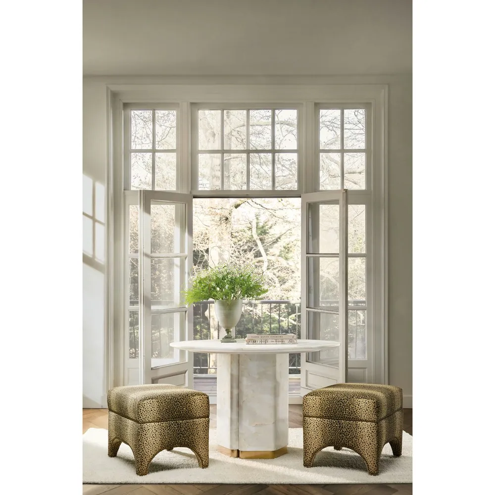 Elaris Round Pedestal Dining Table - Cream, Faux Onyx