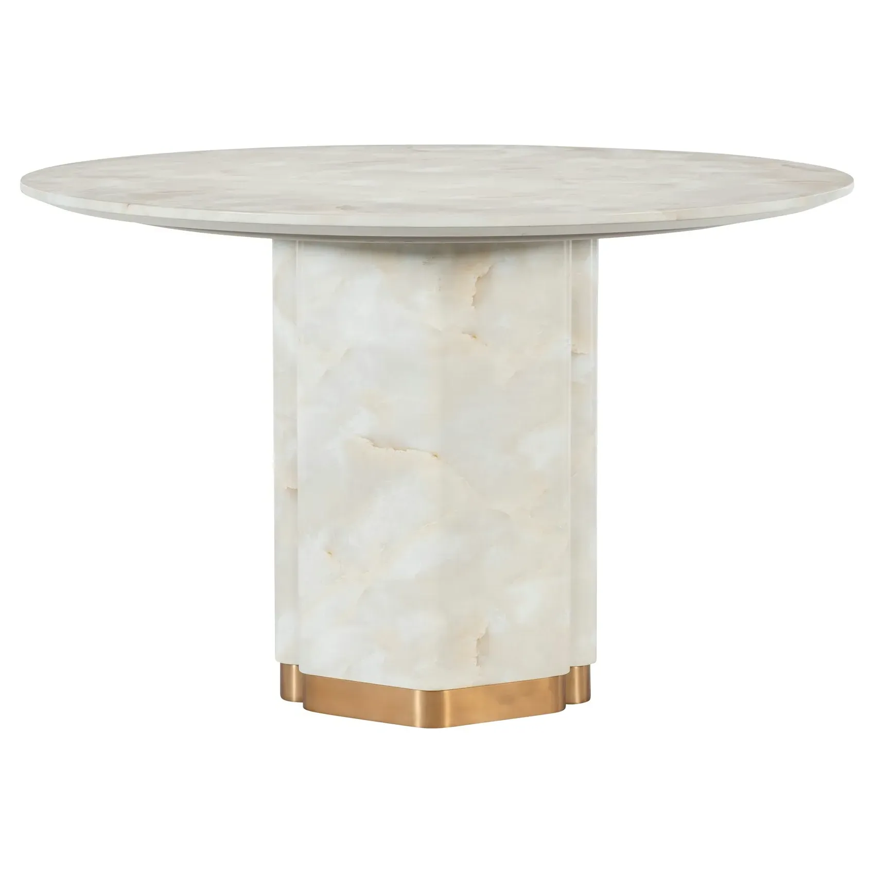 Elaris Round Pedestal Dining Table - Cream, Faux Onyx image