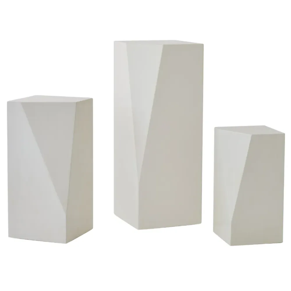 Elena Facet Wood Plinth Pedestal - White