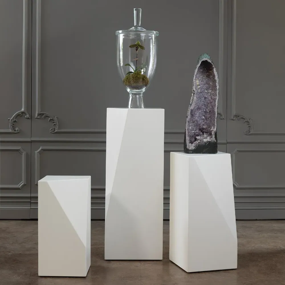 Elena Facet Wood Plinth Pedestal - White