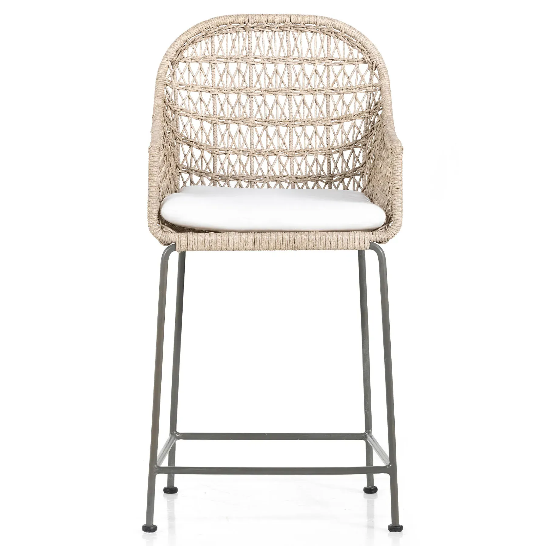 Elena Outdoor Counter Stool with Cushion - Beige, Wicker