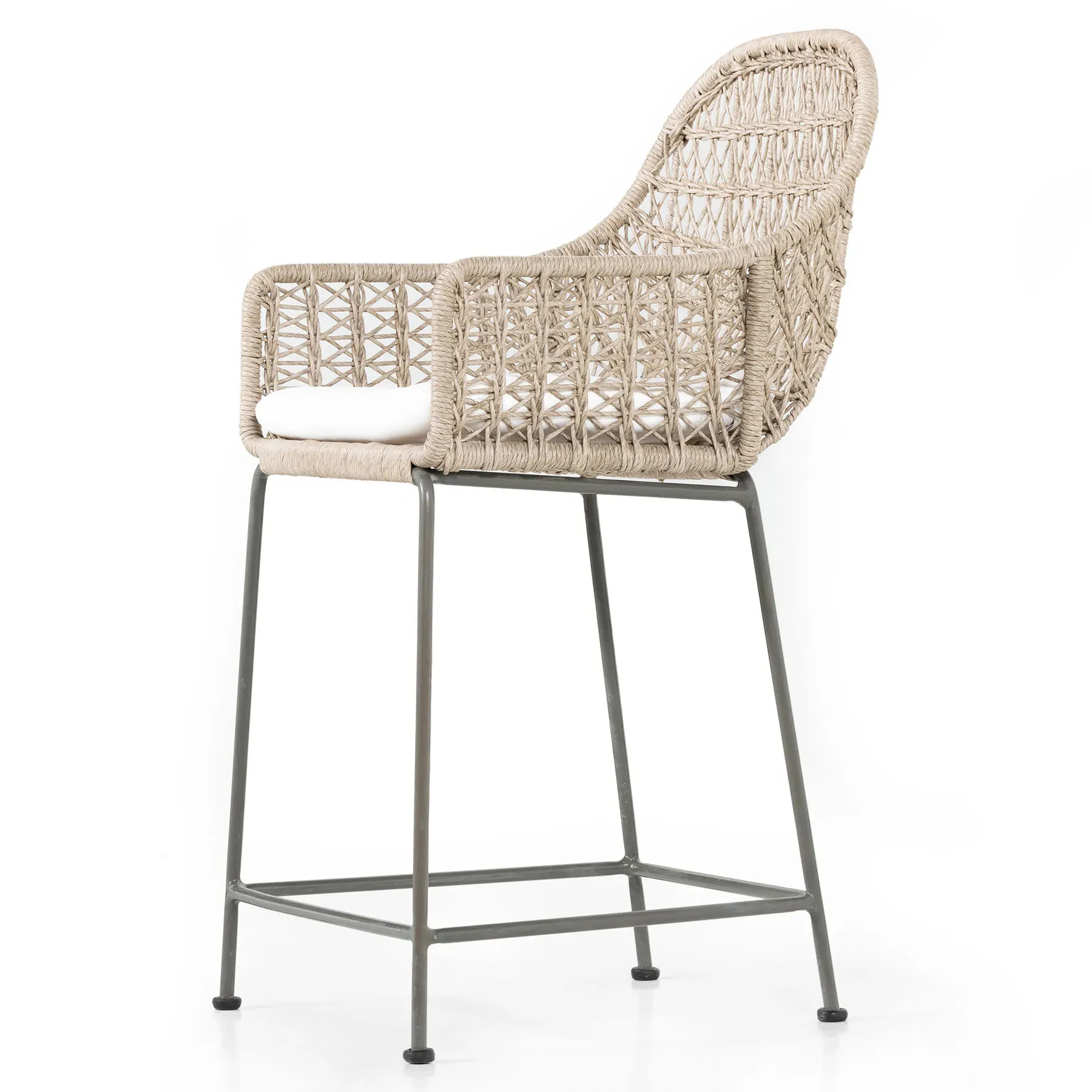 Elena Outdoor Counter Stool with Cushion - Beige, Wicker