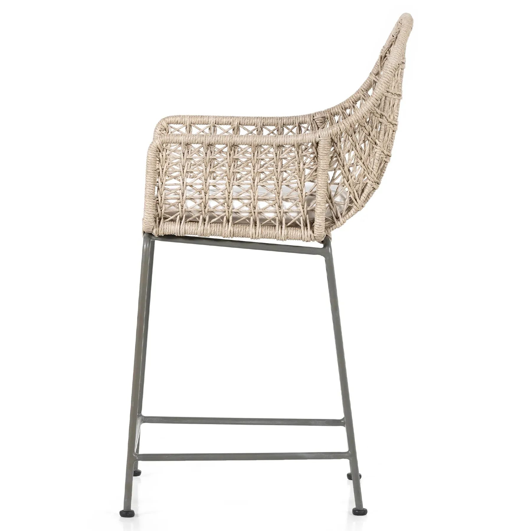 Elena Outdoor Counter Stool with Cushion - Beige, Wicker