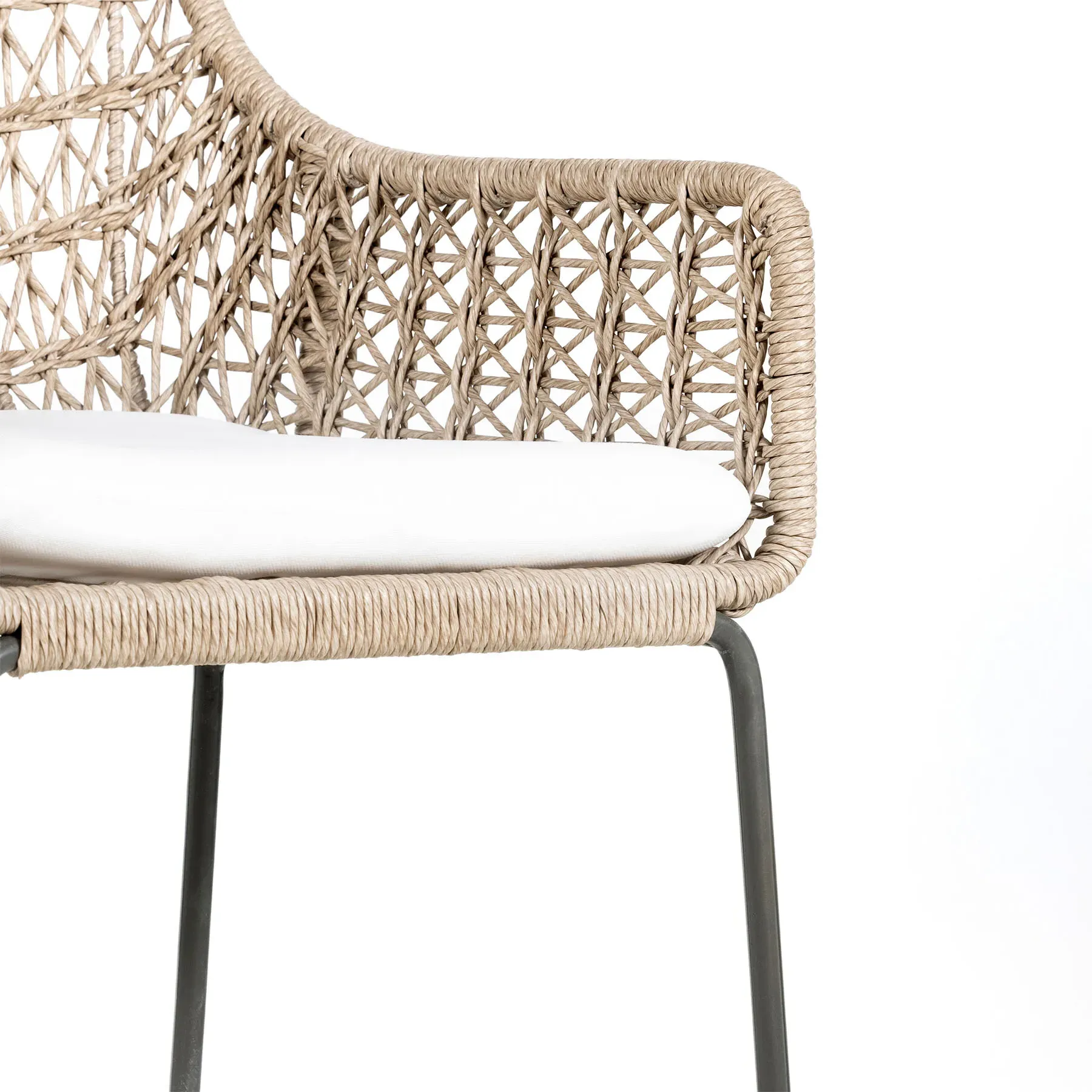 Elena Outdoor Counter Stool with Cushion - Beige, Wicker