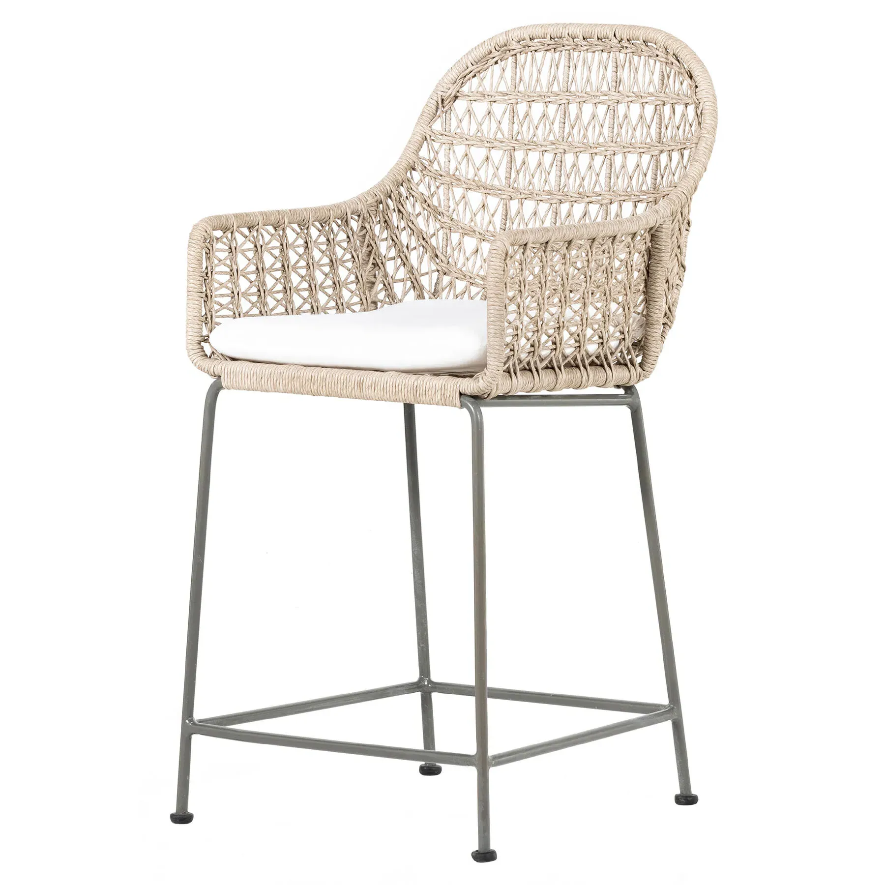 Elena Outdoor Counter Stool with Cushion - Beige, Wicker