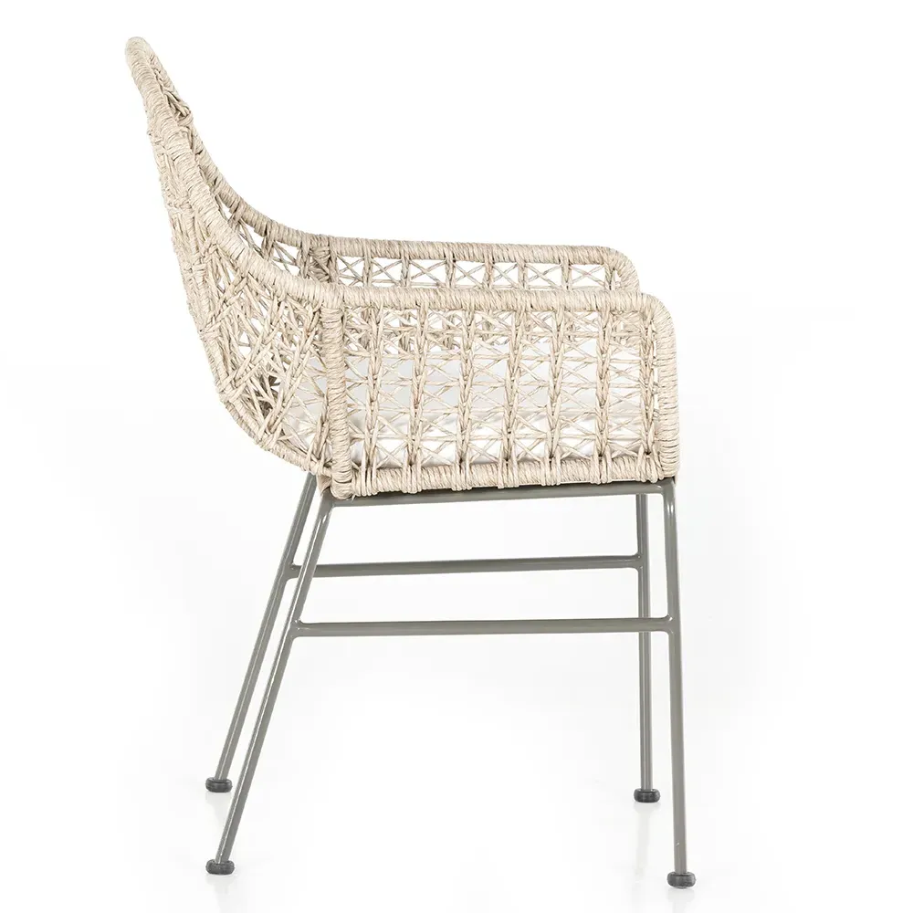 Elena Outdoor Dining Chair with Cushion - Beige, Wicker