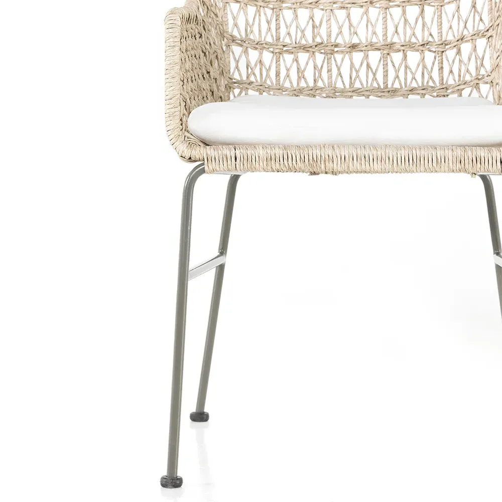 Elena Outdoor Dining Chair with Cushion - Beige, Wicker
