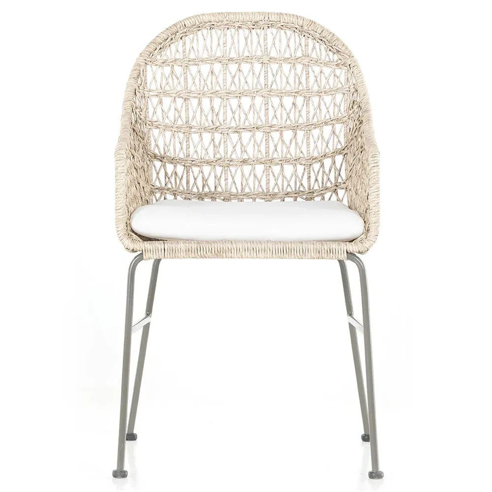 Elena Outdoor Dining Chair with Cushion - Beige, Wicker