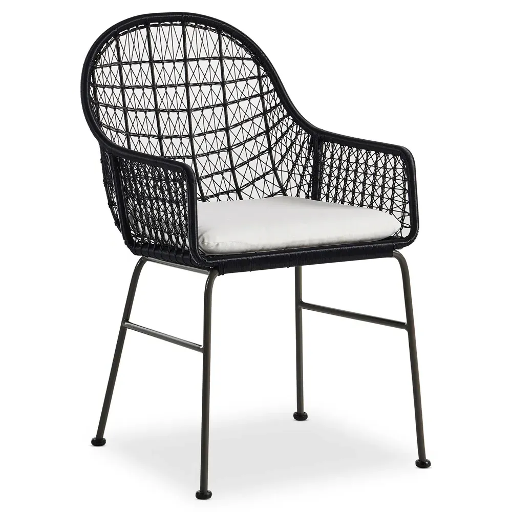 Elena Outdoor Dining Chair with Cushion - Black, Wicker