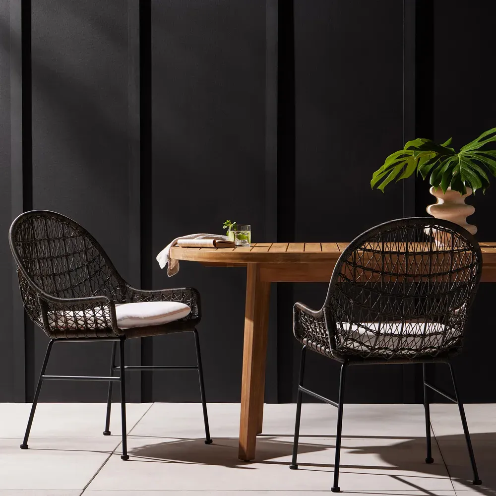 Elena Outdoor Dining Chair with Cushion - Black, Wicker