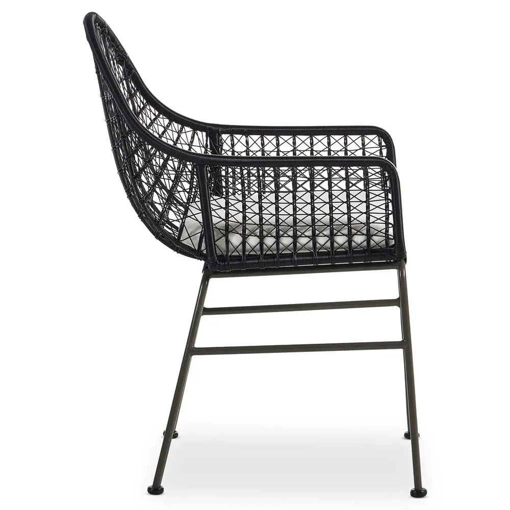 Elena Outdoor Dining Chair with Cushion - Black, Wicker