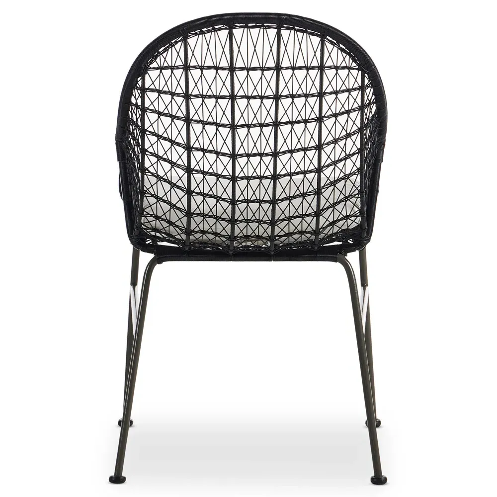 Elena Outdoor Dining Chair with Cushion - Black, Wicker