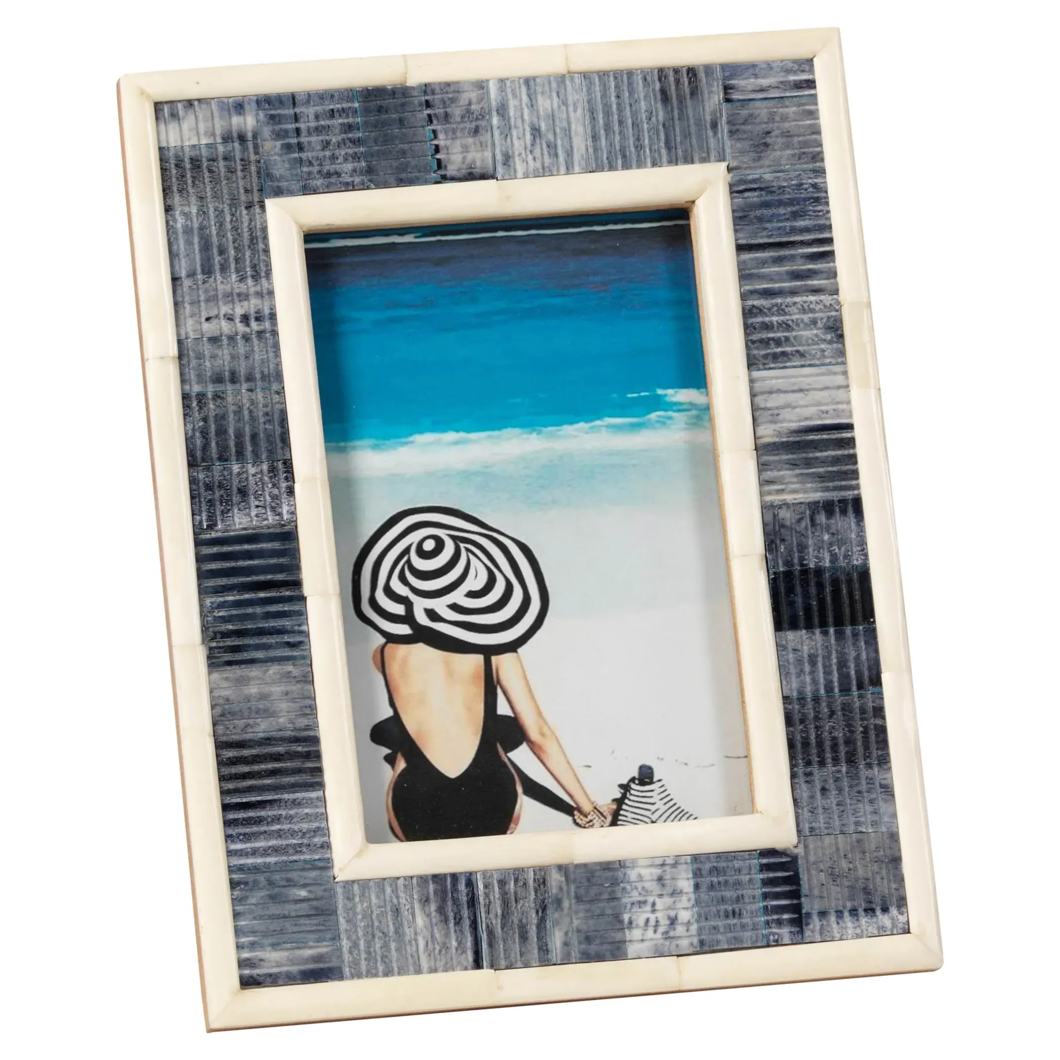 Eli Carved Photo Frame - Blue, Bone image