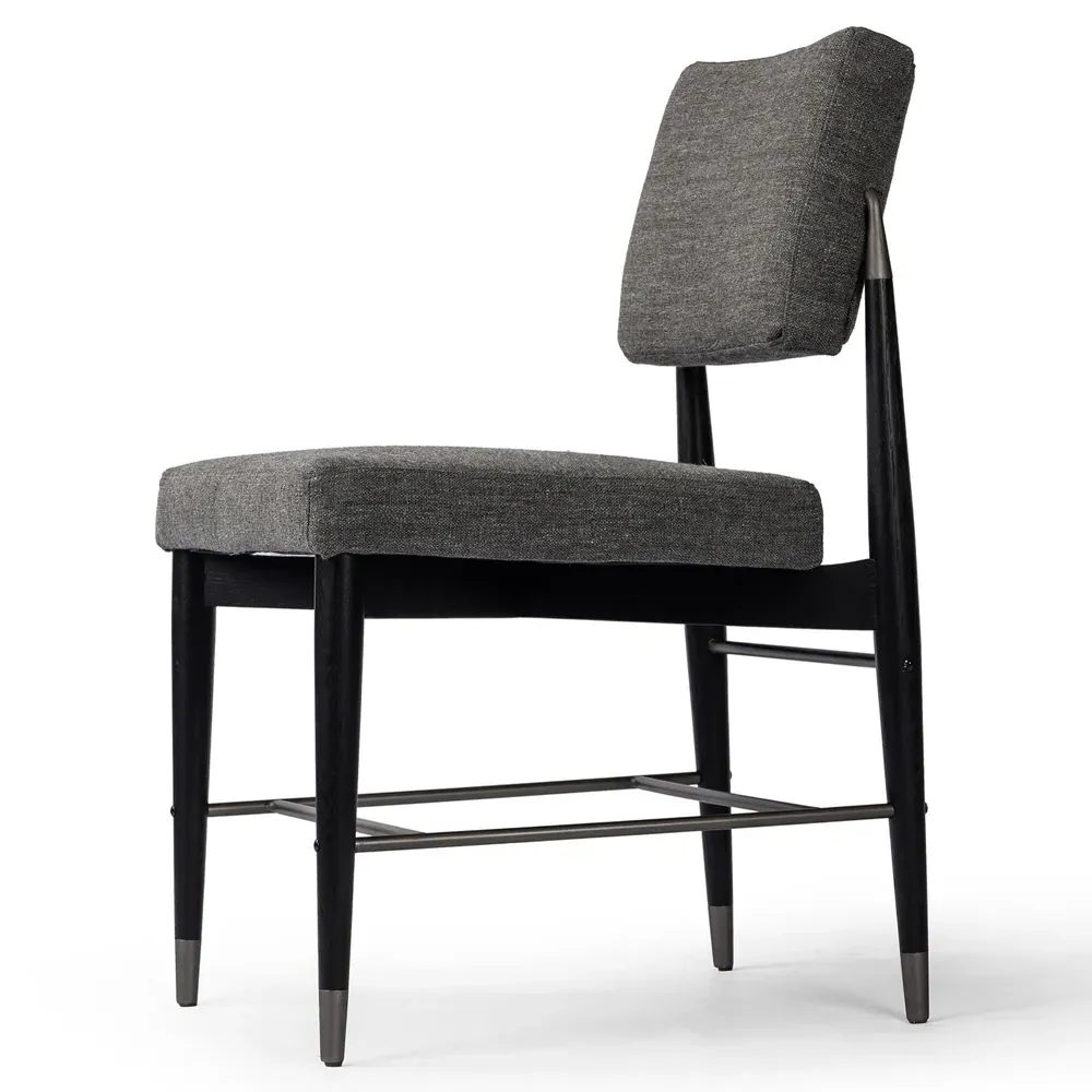 Eli Oak Wood Dining Side Chair - Grey, Performance Fabric