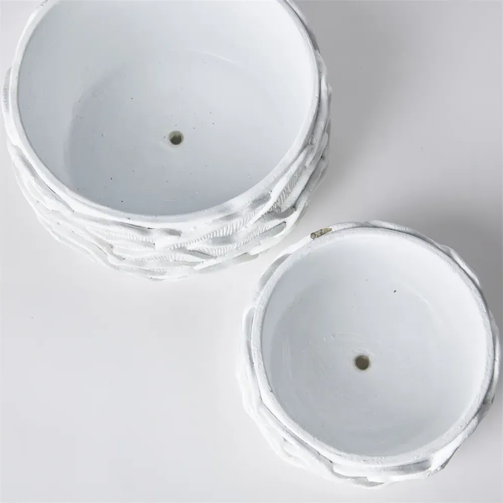 Eliana Round Outdoor Pot Planter Set - White, Concrete