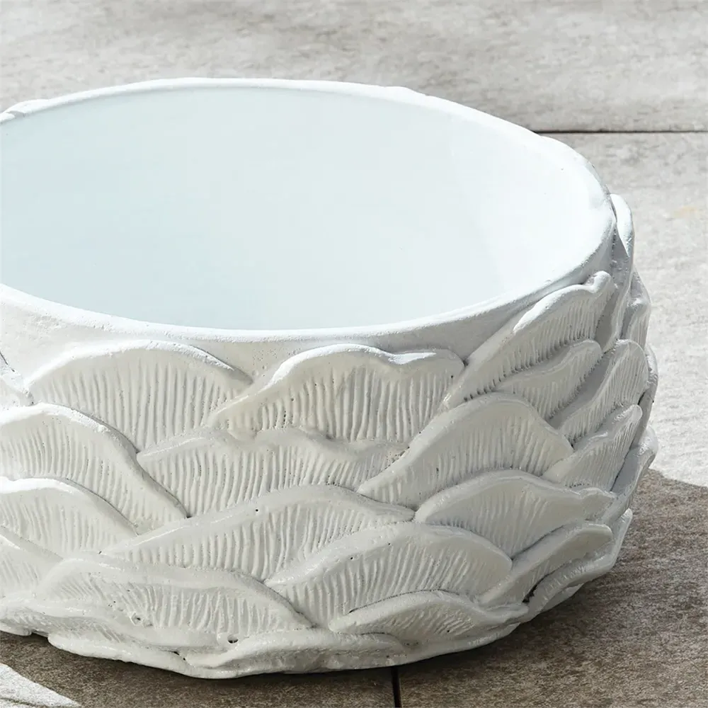 Eliana Round Outdoor Pot Planter Set - White, Concrete