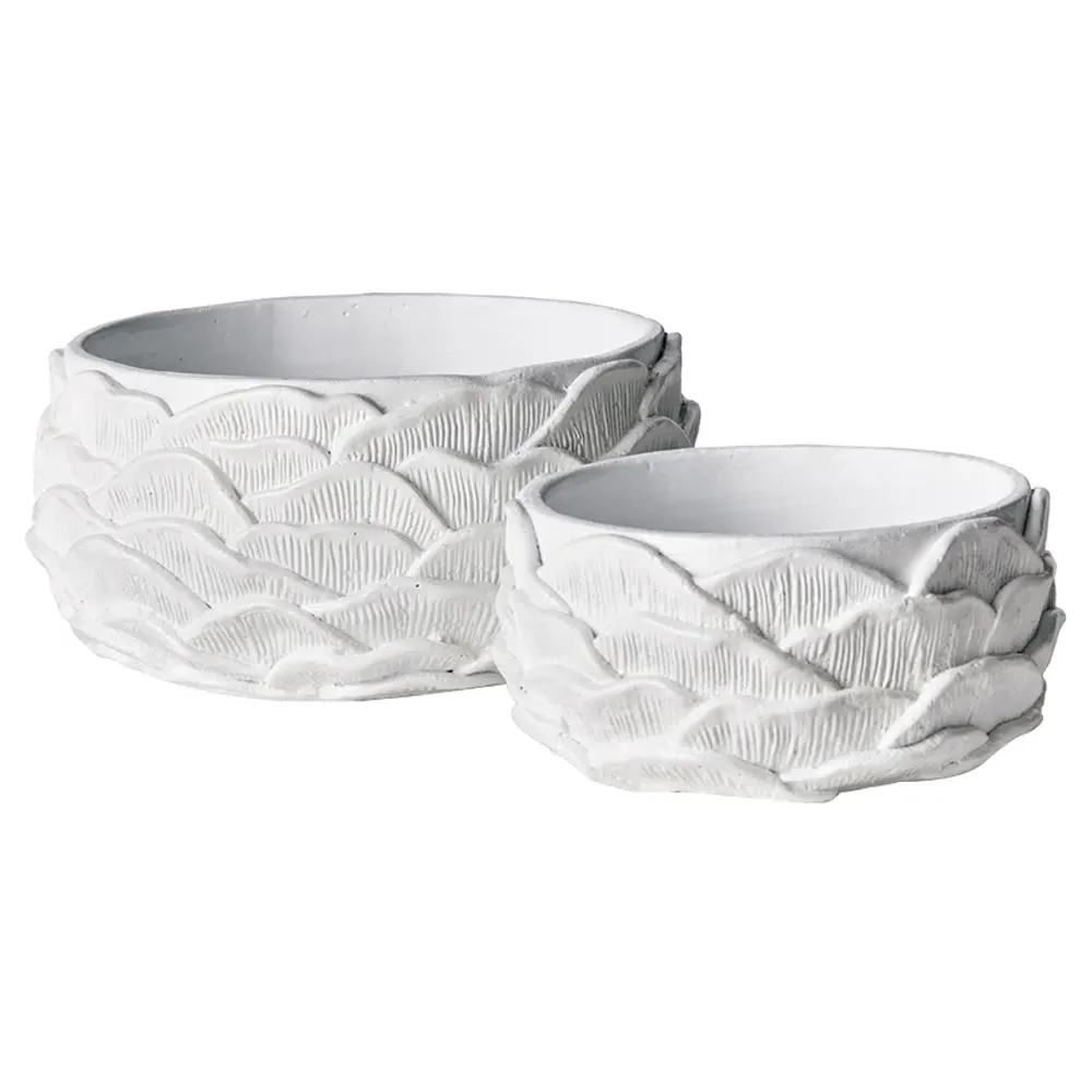 Eliana Round Outdoor Pot Planter Set - White, Concrete