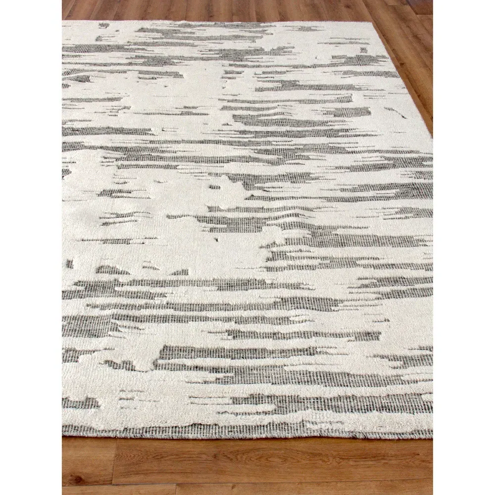 Eliasar Patterned Hand Knotted Rug Sample - White, Wool