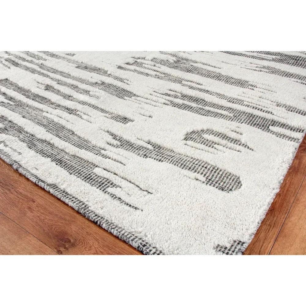 Eliasar Patterned Hand Knotted Rug Sample - White, Wool