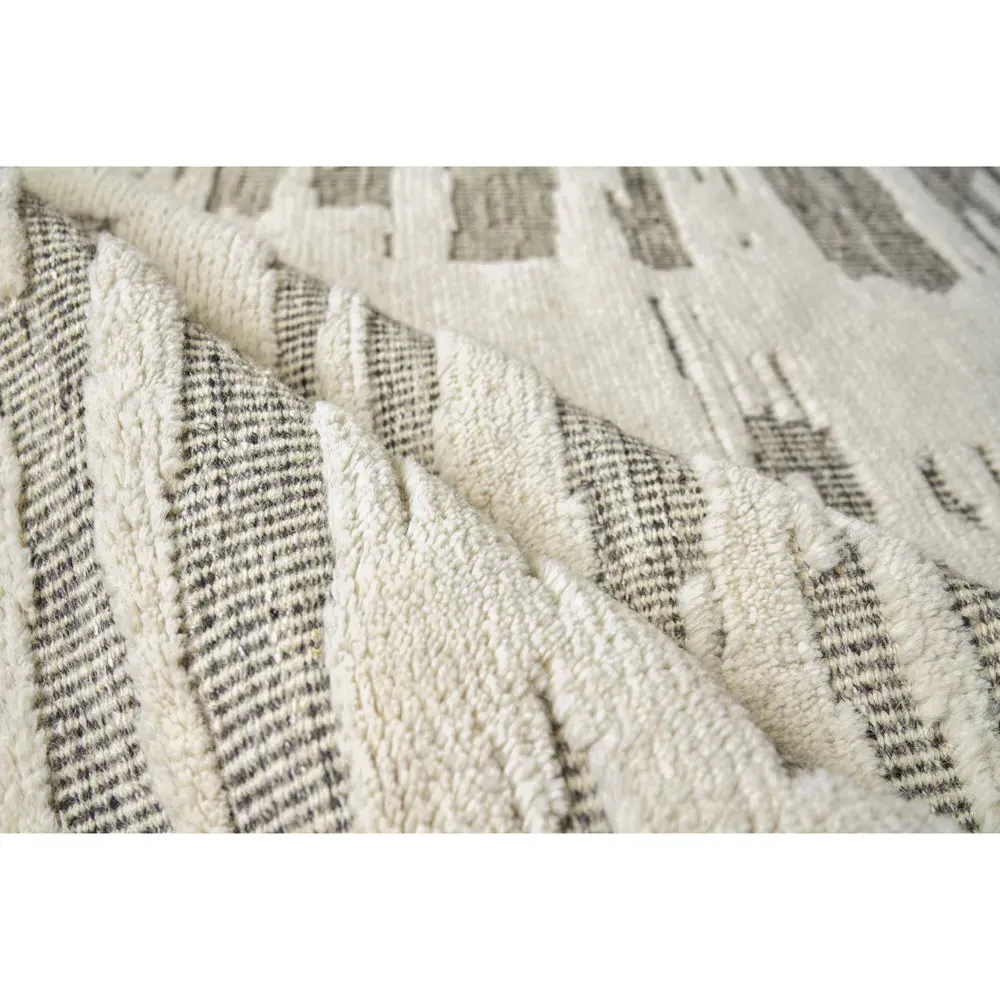 Eliasar Patterned Hand Knotted Rug Sample - White, Wool