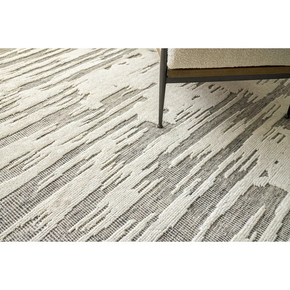 Eliasar Patterned Hand Knotted Rug Sample - White, Wool